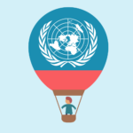 Illustrasjon av luftballong med FN-logo.